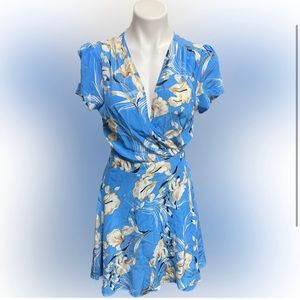 NWT Yumi Kim Blue Silk Floral Wrap Dress Size L